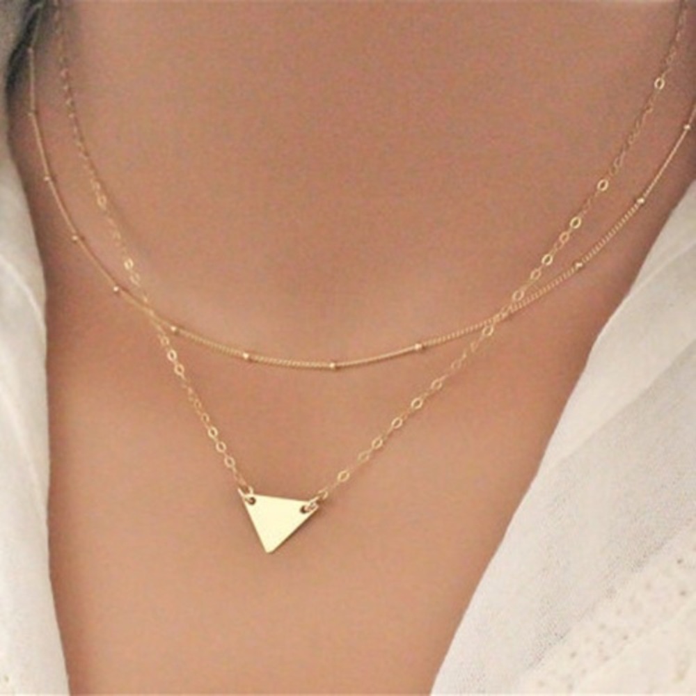 Kathrono Gold Layered Triangle Pendant Necklace